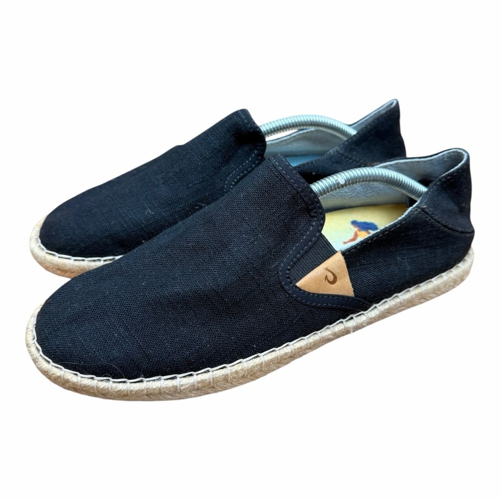 Olukai Kaula  Comfort Shoes Black Wo’s Size 7.5 Black Canvas Slip-On Espadrilles